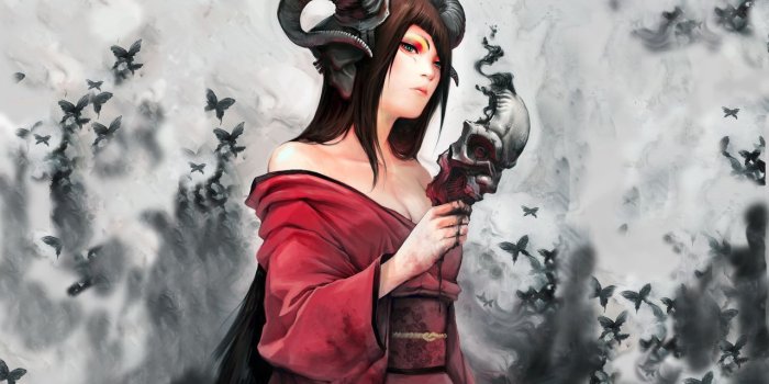 1280x800 women, dress, succubus, demons, horns, fantasy art, masks, artwork