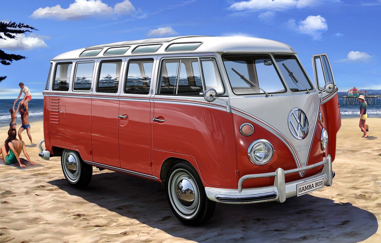1332x850 Wallpaper Beach, Van, Volkwagen T1, VW1, Van hippie images for