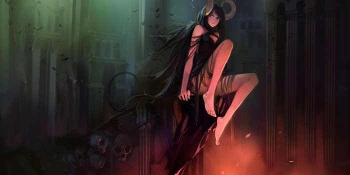1216x700 Anime Demon girl dark horror blood black wallpaper | 4000x2303