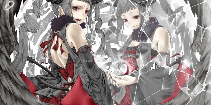 3499x2590 demon girl and broken mirror anime