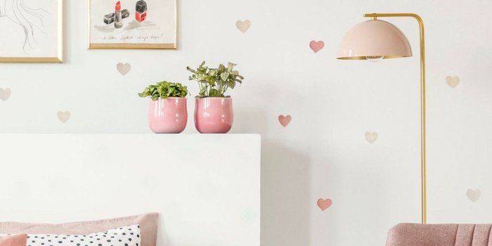 1024x1024 Watercolor heart wall decals in ombre warm colors for neutral