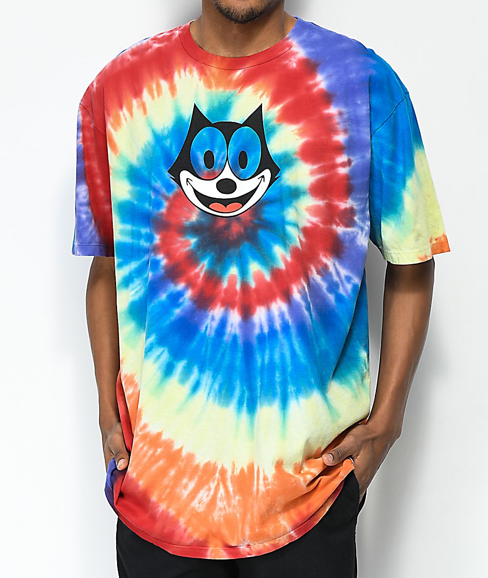 1000x1184 HUF X Felix the Cat Hypno Spiral Rainbow Tie Dye T-Shirt