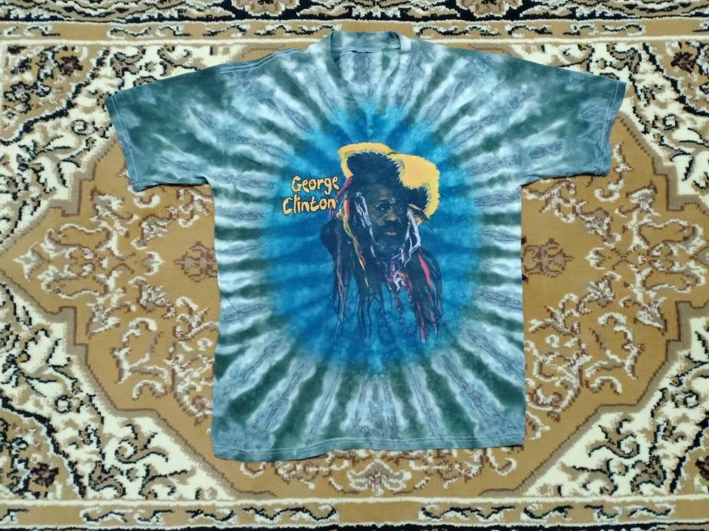 1024x768 GEORGE CLINTON Vintage 90's Tie Dye T-shirt // Parliament Funkadelic //  Aint No Party Like A Pfunk Party // Big Logo // Rare Design