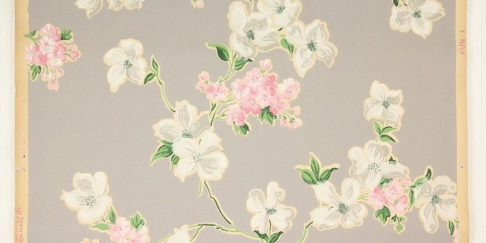 1280x853 1930s Vintage Wallpaper Pink White Flowers on Gray