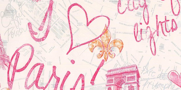 1500x1124 Paris City of Love and Lights Wide Red Pink on White Wallpaper Border Retro  Design, Roll 15' x 9''