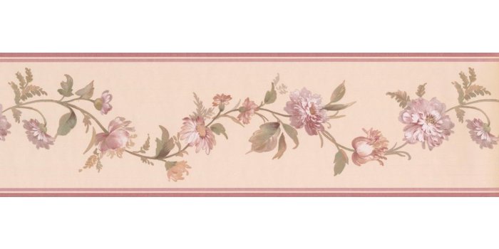 1200x900 Prepasted Wallpaper Borders - Pink White Elegant Floral Wall Paper Border