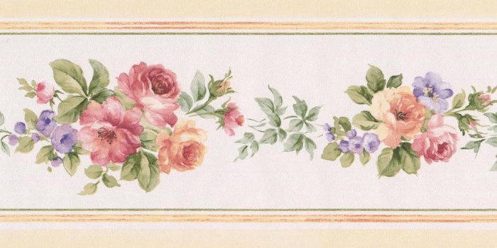 1000x1000 Red Peach Pink Lilac Flowers White Floral Prepasted Wallpaper Border