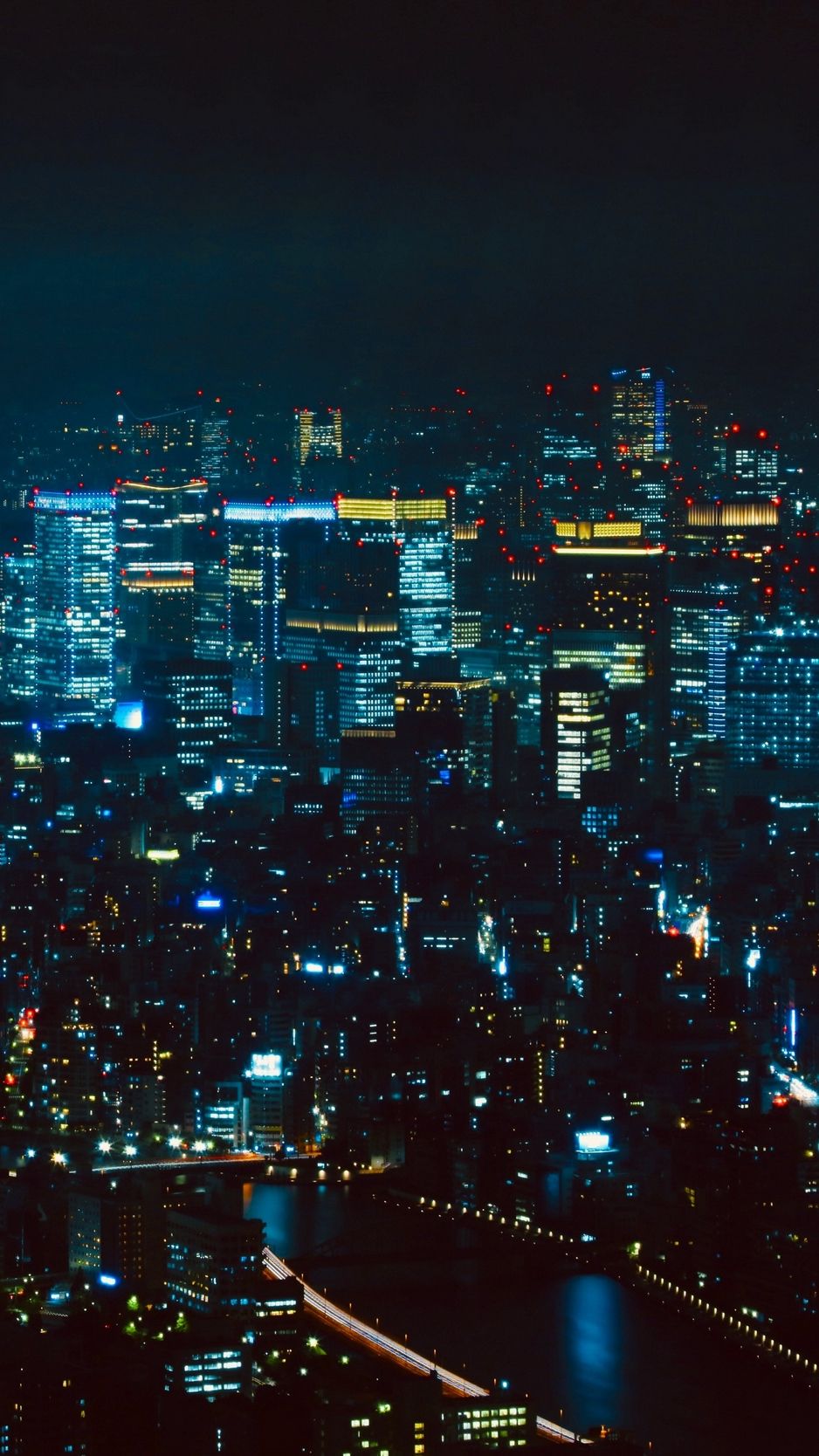 938x1668 Download wallpaper 938x1668 night city, aerial view, tokyo, city