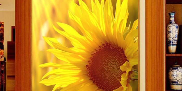 1024x1536 Customized Retail Golden Sunflower Porch Murals Golden Sunflowers Beautiful  Open Butterfly Flying Murals