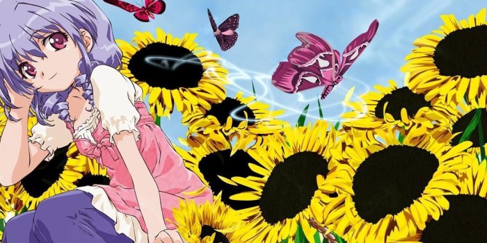 1280x800 Download wallpaper 1280x800 girl, basket, butterflies, sunflowers