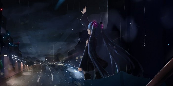 1440x900 Download 1440x900 Hatsune Miku, Crying, Raining, Sadness, Road