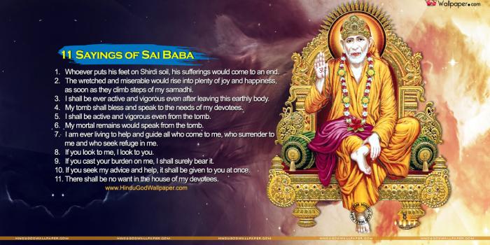 1366x768 Sai Baba 11 Promises, Sayings Wallpaper in English