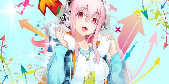 1244x700 Anime girl pink hair and pink eyes with headphones wallpaper