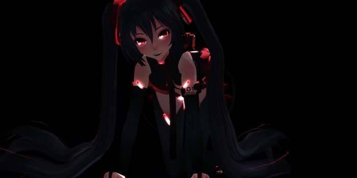 1920x1080 black, dark, Vocaloid, Hatsune Miku, long hair, glowing, red eyes