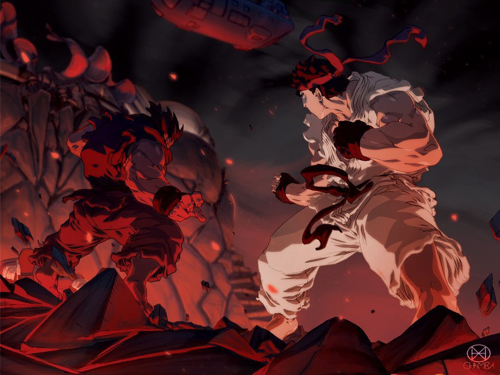 1024x768 Ryu vs. Akuma - Street Fighter - Prelude To The End | Anime | Akuma
