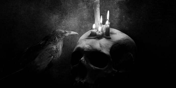 1920x1080 digital Art, Drawing, Monochrome, Skull, Candles, Raven, Fire
