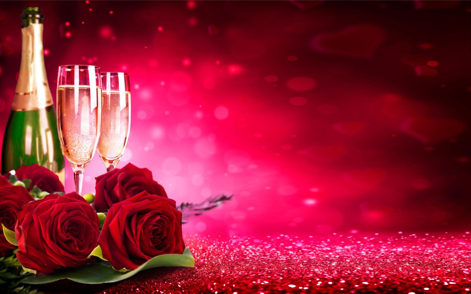 3840x2400 Valentine Champagne And Flower Red Roses Hd Wallpapers Ultra Hd 4k