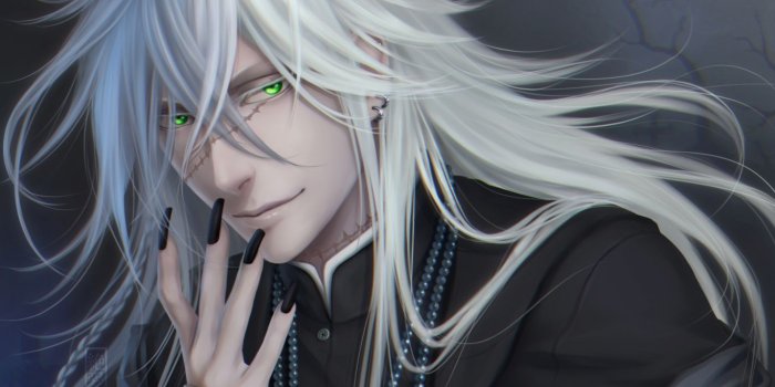 1366x768 Black Butler Face Scar White Hair Anime Character Wallpaper