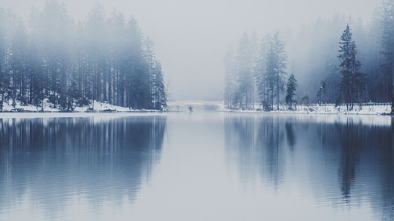 1366x768 wallpaper for desktop, laptop | nk05-winter-lake-white-blue-wood-nature