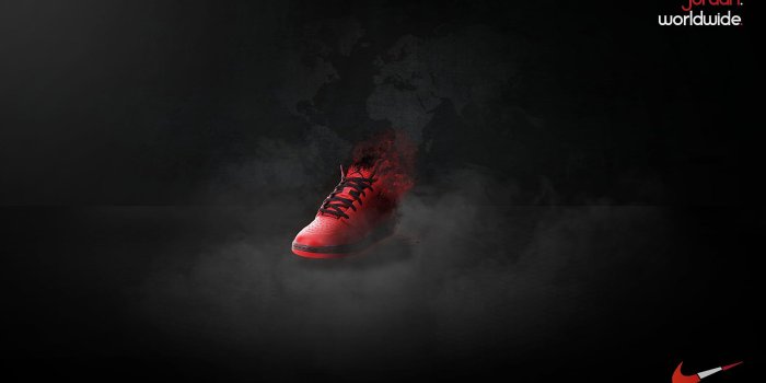 1920x1080 Unpaired red and black Nike Air Jordan basketball shoe, digital art