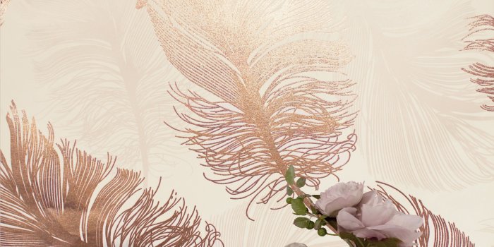 3519x4134 M1391 Plume Feather rose gold room2 - Cut Price Wallpaper Crewe