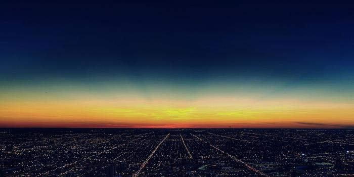 2732x2732 mg31-night-sky-flying-blue-sunset-city-wallpaper