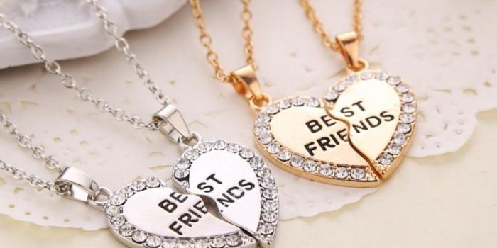 1000x1000 US $1.49 40% OFF|Best Friends Pendant Necklaces Heart Shape BFF necklaces  Rhinestone Gold Silver Half Half Gift For Friends Friendship Jewelry-in