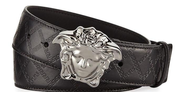 1200x1500 Men's Embossed Leather Medusa-Buckle Belt