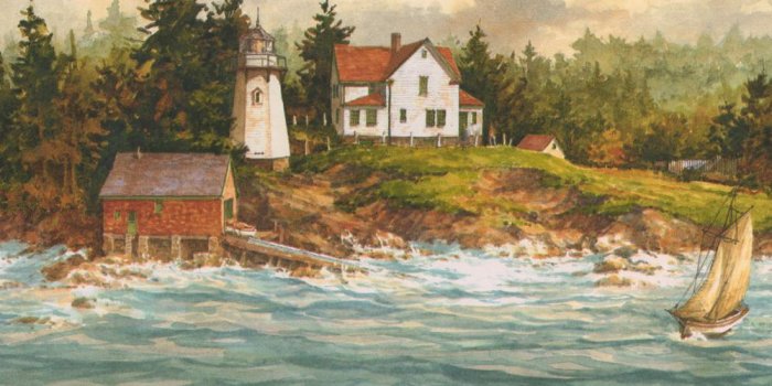 1000x1000 Blue Waves Boat Lighthouse Village Forest Nature Vintage Prepasted  Wallpaper Border