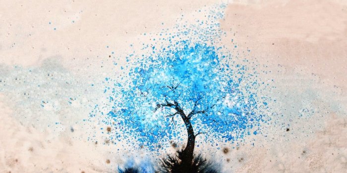 1440x900 Blue leafed tree painting, artwork, trees, digital art, nature HD