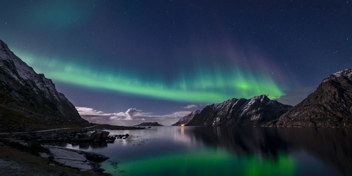 1920x1200 Wallpaper Norway, Lofoten Islands, northern lights, night, sea