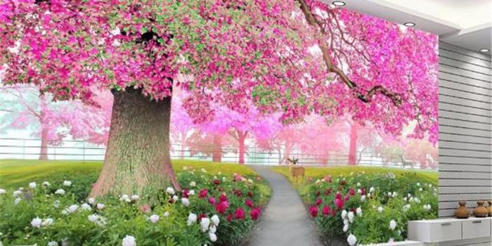 1024x885 Custom Any Size 3d Wallpaper Flower Sea Cherry Blossom Tree Walkway 3D TV  Background Wall Decoration Mural Wallpaper