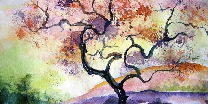1920x1080 painting, Watercolor, Artwork, Warm colors, Nature, Landscape, Trees
