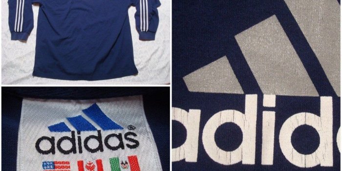 1024x768 Vintage Men's 90's Adidas Tee Shirt Jersey Blue White Grey Three Stripes  Long Sleeve Tshirt Large