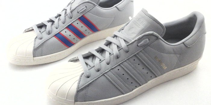 1600x1200 ADIDAS Superstar Shoes Gray w Blue Red Stripes CQ2657 Men's US 12.5