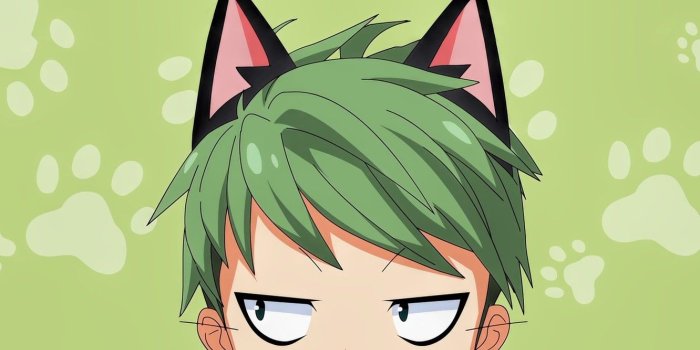 1332x850 Wallpaper green, anime, cat, boy, face, manga, head, japanese, by
