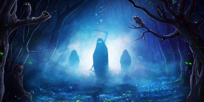 1332x850 Wallpaper Night, Owl, Trees, Forest, Light, Dark, Death, Fantasy