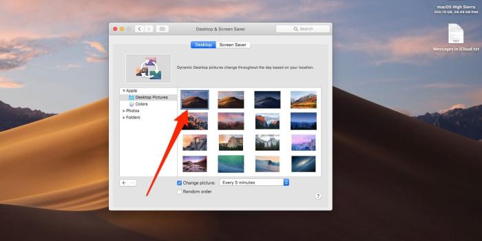 1440x900 macOS Mojave sports a time-shifting wallpaper that changes through
