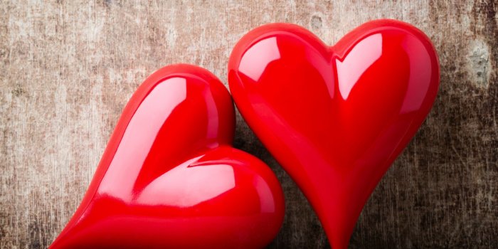 2560x1600 Wallpaper Two red love hearts, romantic, wall 2560x1600 HD Picture