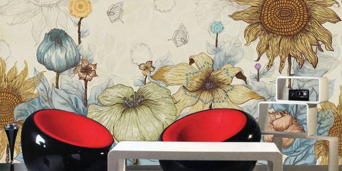 1000x791 Wholesale- Customized home decor living room wallpaper large mural painted  sunflower TV backdrop cartoon abstract retro wall paper 1x3m