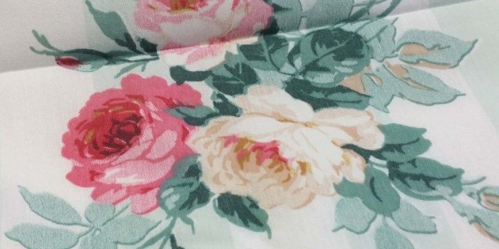 831x1024 Vintage cream and pink roses mint green wallpaper stripe fabric ~ Pink  rosebuds and cabbage roses fabric