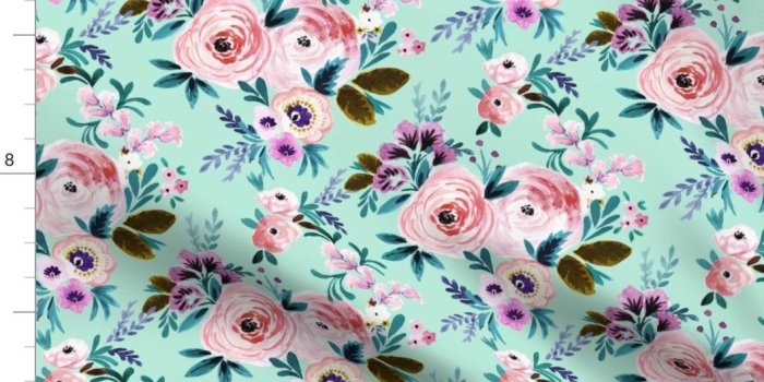 1058x914 Details about Boho Floral Bohemian Vintage Mint Roses Baby Fabric Printed  by Spoonflower BTY