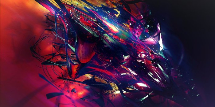 2560x1440 Purple, yellow, and orange abstract painting, abstract, 3D, colorful