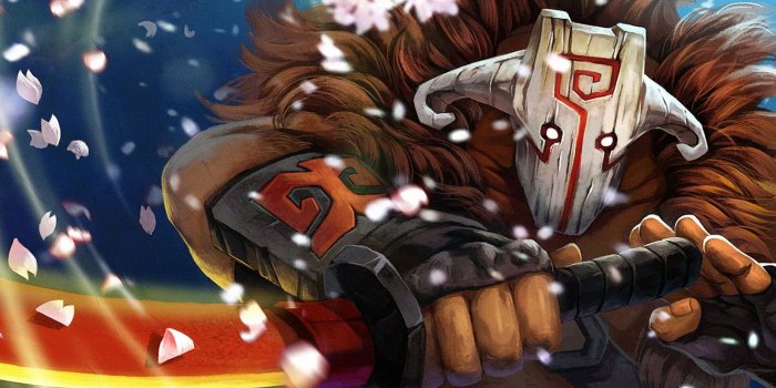 1332x850 Wallpaper sword, petals, mask, sakura, Dota 2, Juggernaut, yurnero