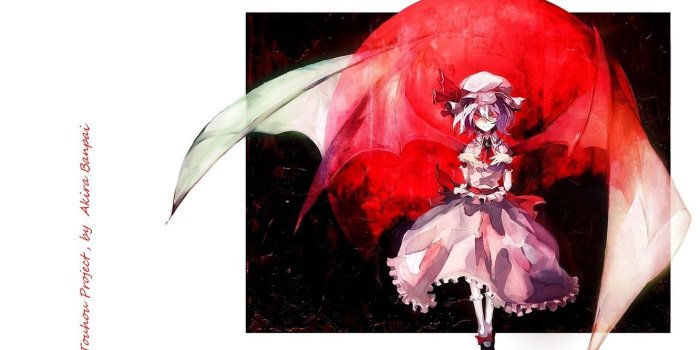 1332x850 Wallpaper darkness, bat, red eyes, art, vampire, Touhou Project