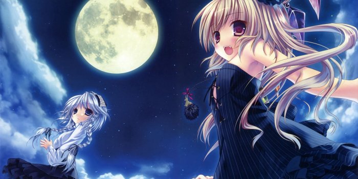 2560x1440 Download wallpaper 2560x1440 anime, girl, vampire, night, moon