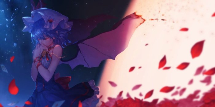 1332x850 Wallpaper loneliness, tears, pain, art, vampire, black wings, Touhou