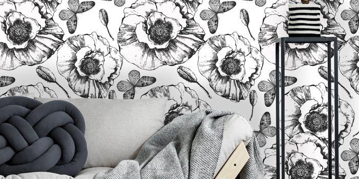2054x3000 Removable Wallpaper Self Adhesive Wallpaper Vintage Black and White Poppy  Flowers Peel & Stick Wallpaper