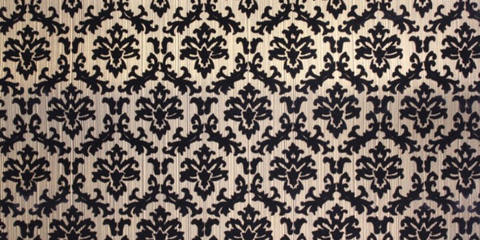2048x1365 1970s Vintage Wallpaper Black and Gold Flock Small Damask Design