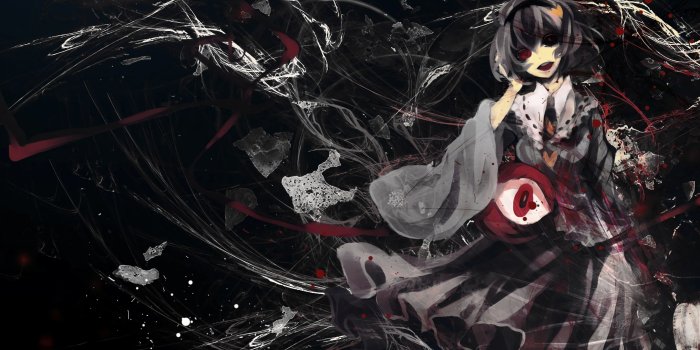 2732x1536 HD wallpaper: black haired anime character painting, blood, dark